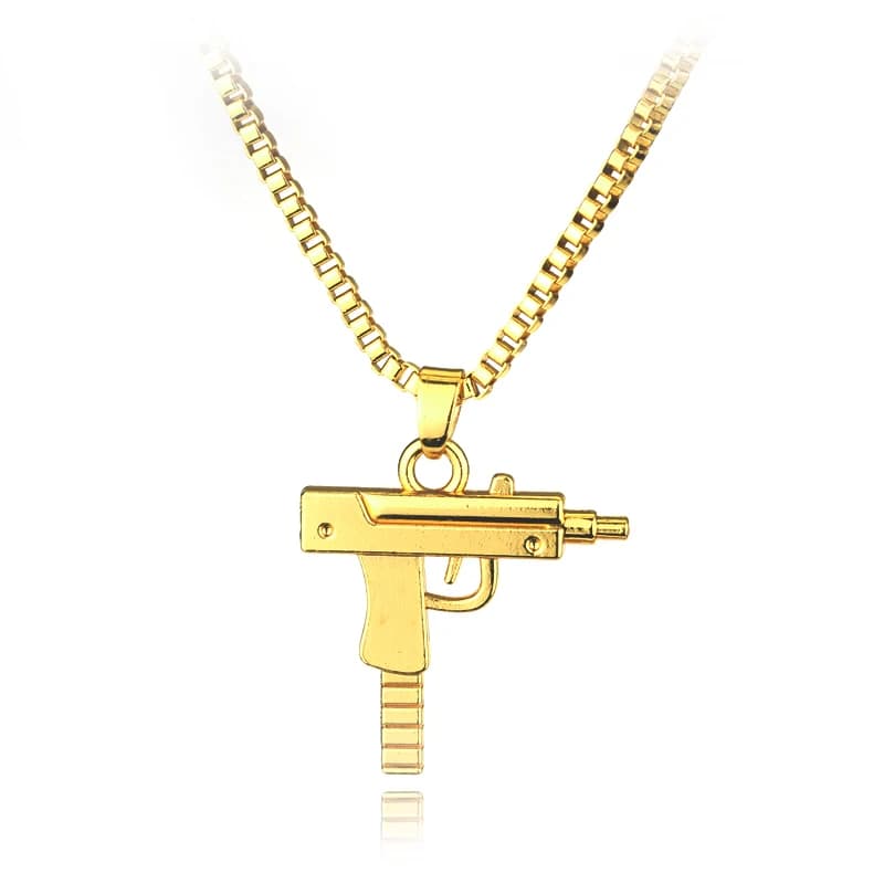 Collana con Ciondolo a Forma di Pistola Uzi Trendy, Gioiello Gotico Punk Hip Hop per Amanti dello Streetwear, Accessorio Unisex