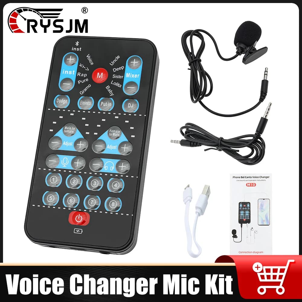 Dispositivo Scheda Audio Portatile M10, Karaoke con Commutazione Voce Maschile/Femminile, Modulatore Vocale Portatile con Regolazione Fine per Musica dal Vivo e Trasmissioni Live