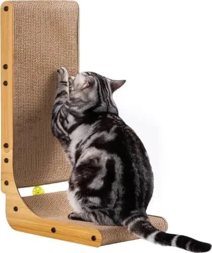 Tiragraffi per Gatti a L da 68 cm con Giocattolo e Catnip - Grande Tiragraffi in Cartone per Gatti da Interno