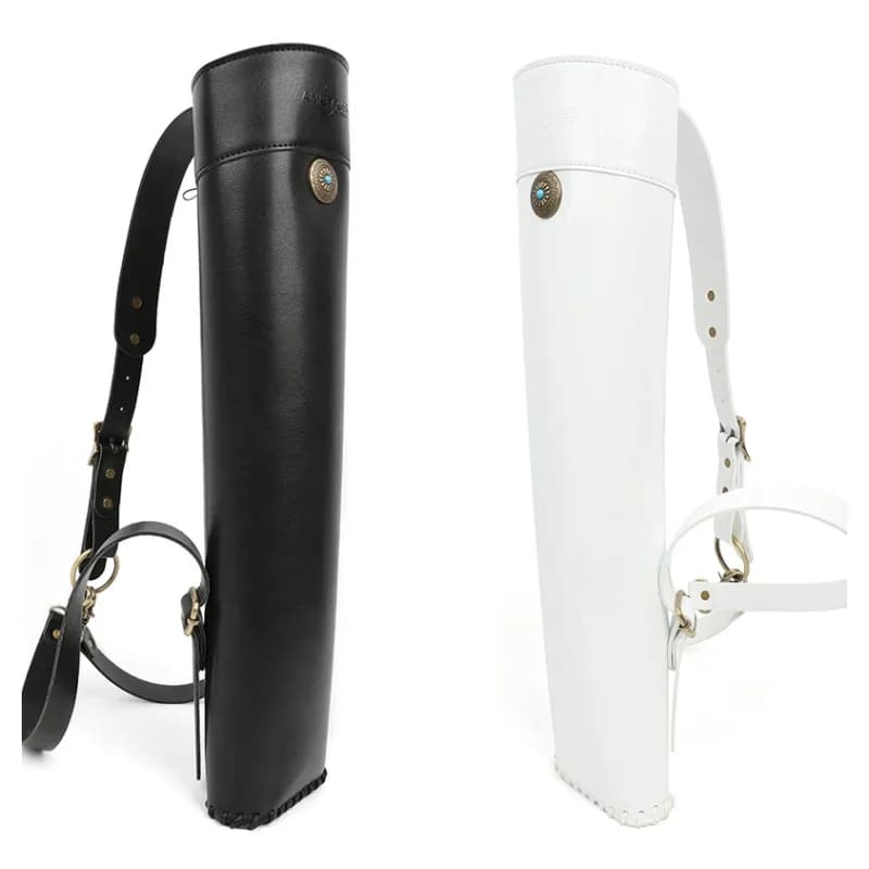 Tiro con l'arco Freccia Faretra Spalla posteriore in pelle Nero Bianco Tracolla regolabile Borsa portatile per pratica di tiro Borsa per frecce da caccia