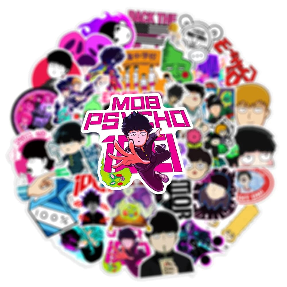 10/30/50pcs Cool Anime Mob Psycho 100 adesivi Cartoon Graffiti Decalcomanie Decorazione Laptop Skateboard Adesivo per telefono per bambini Giocattolo