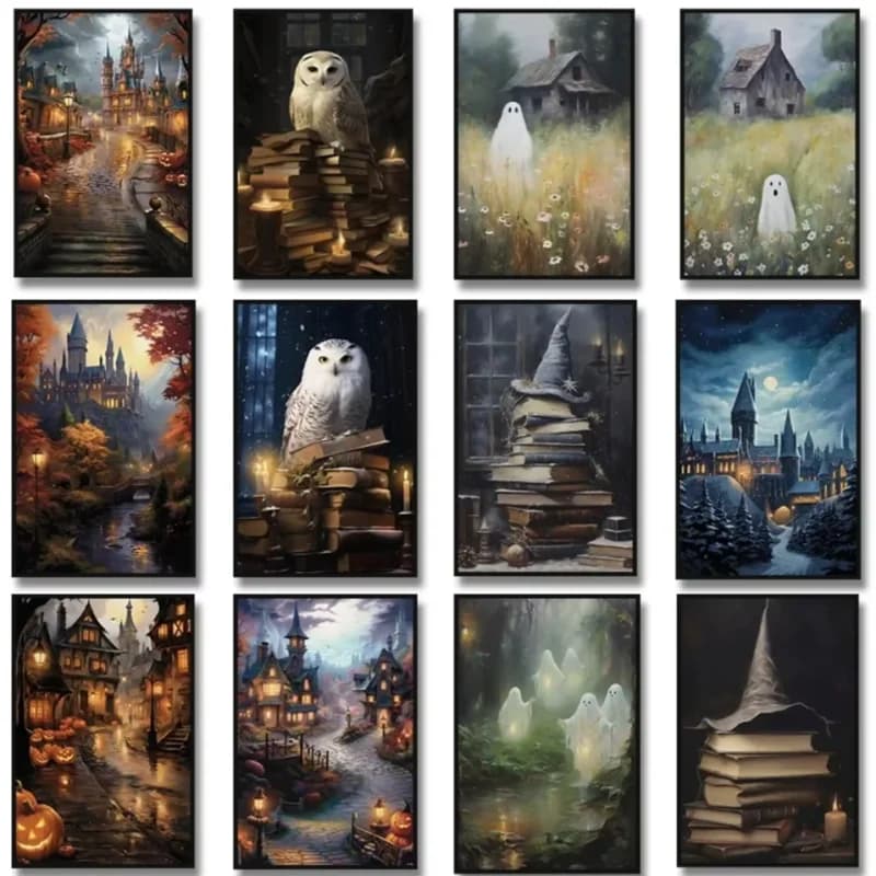 Dipinto ad olio con i numeri Scuola di film magici WizardCastle Academy Disegno su tela Immagini fai da te con i numeri Decorazioni per la casa, Senza cornice