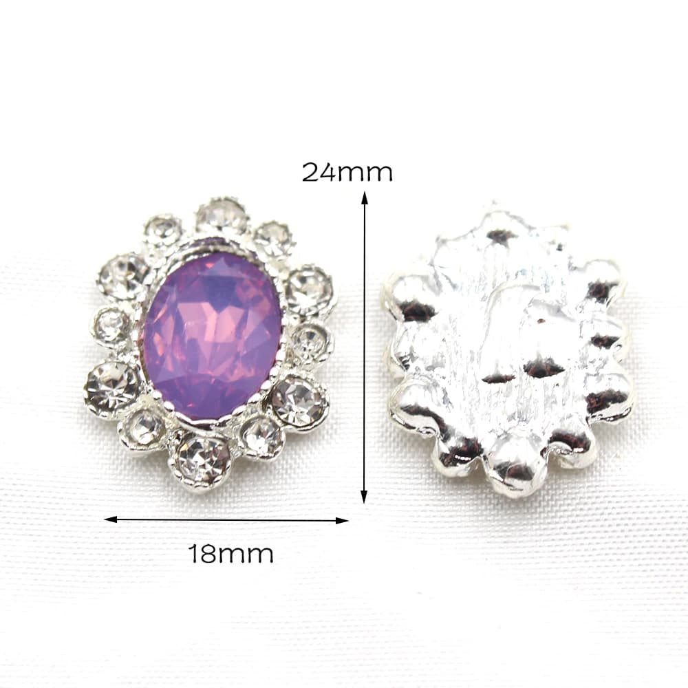 Versatile 10Pcs Silver Color Rhinestone Inlaid Oval Alloy Flower Plate Diamond Buckle DIY Wedding Luggage Clothing Accessories
