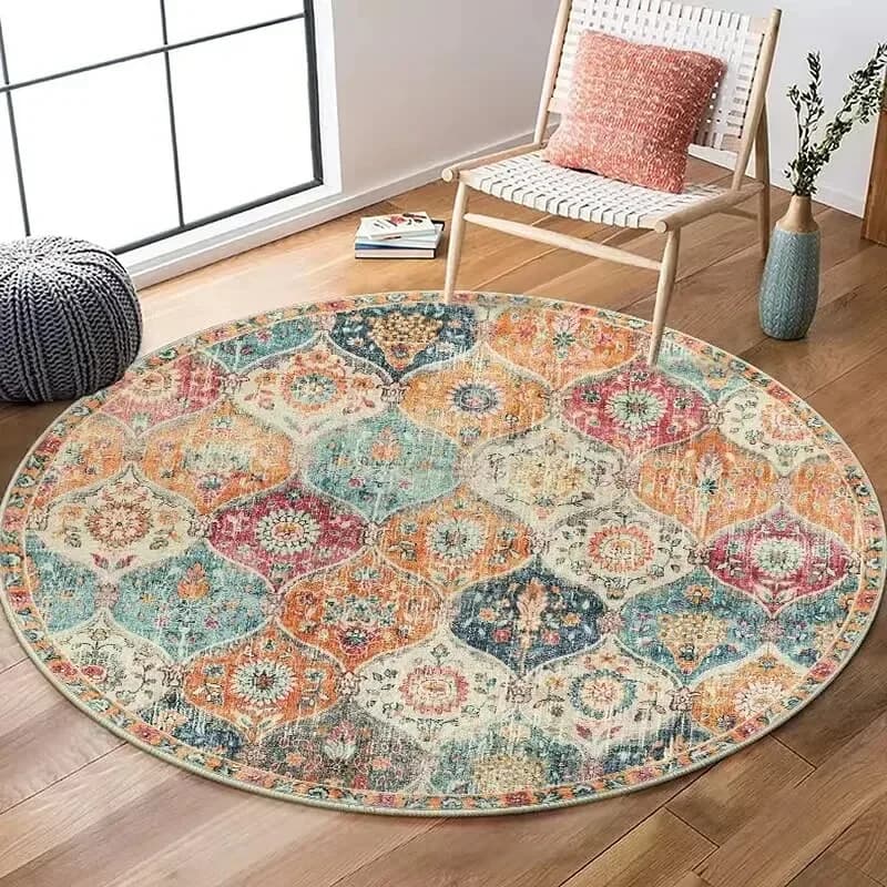 VIKAMA Printed Style Boho Round Velvet Crystal Carpet Living Room Bedroom Table Hanging Basket Mat