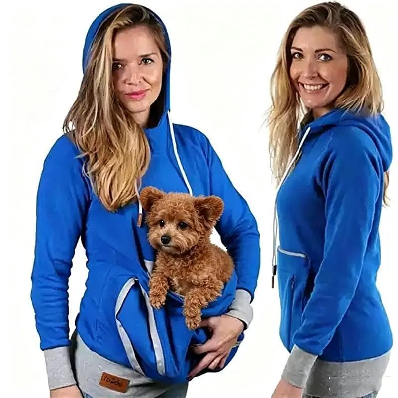 Women Pet Carrier Hoodie Zipper Large Kangaroo Pocket Long Sleeve Pullover Sweatshirt for Small Dog Cat Pet Lover Hooded Tops