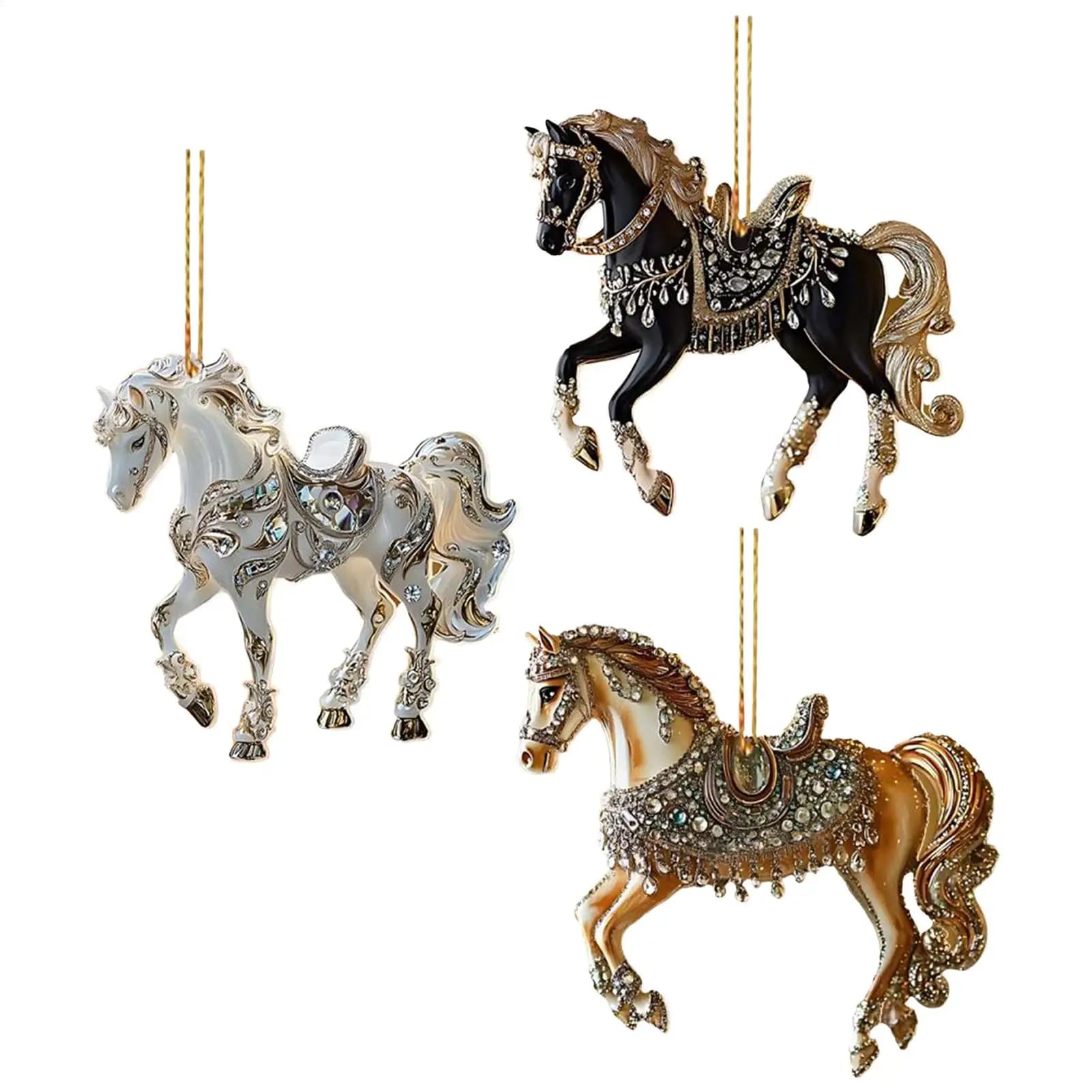 Ciondolo ornamento natalizio cavallo Figurina acrilica 2D Decorazioni per cavalli natalizi per donne Ragazza Casa Vacanza Parete da tavolo