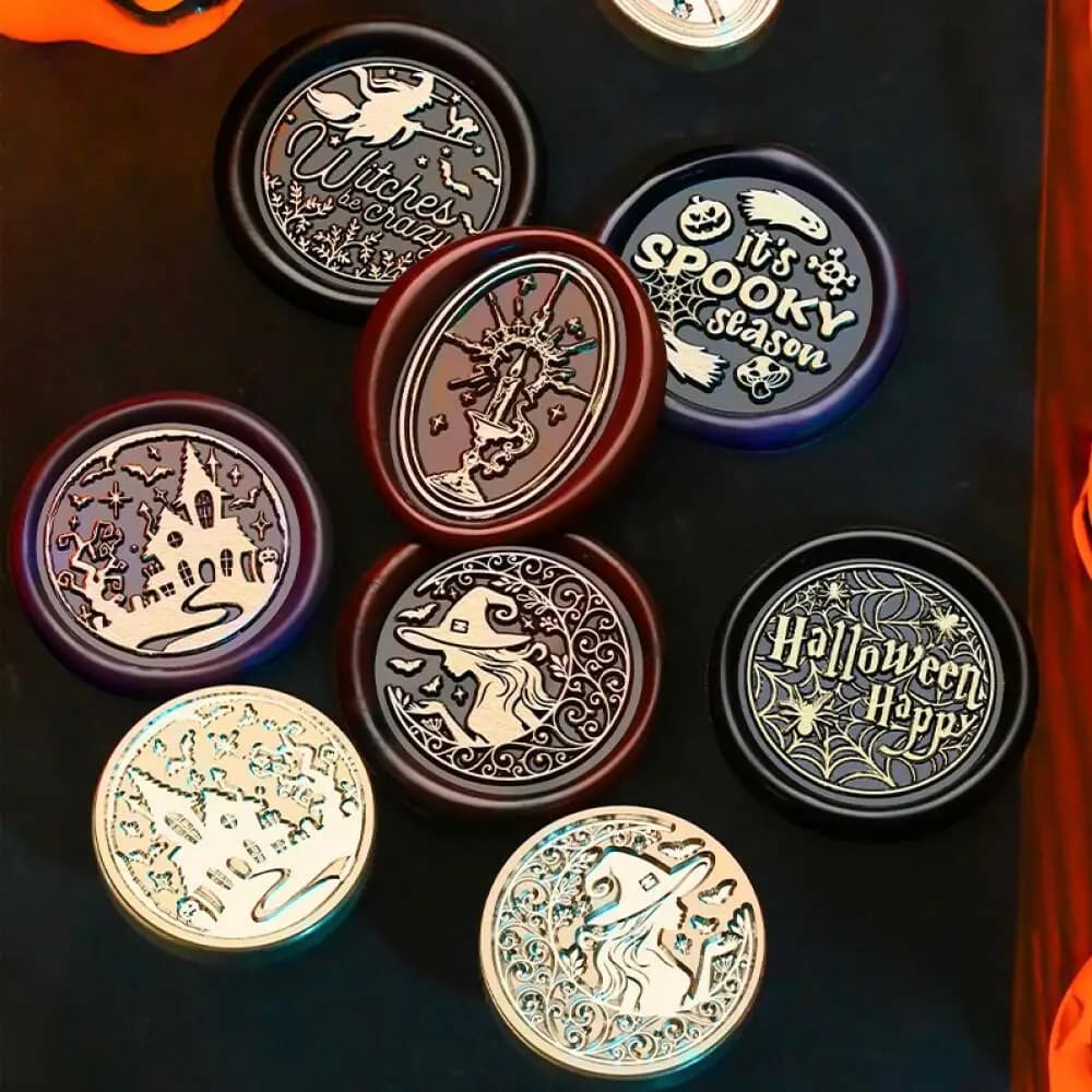 Timbro sigillo di cera Happy Halloween Ornament Haunted House Witch Pumpkin Pattern per invito fai da te carta regalo sigillo artigianale di carta