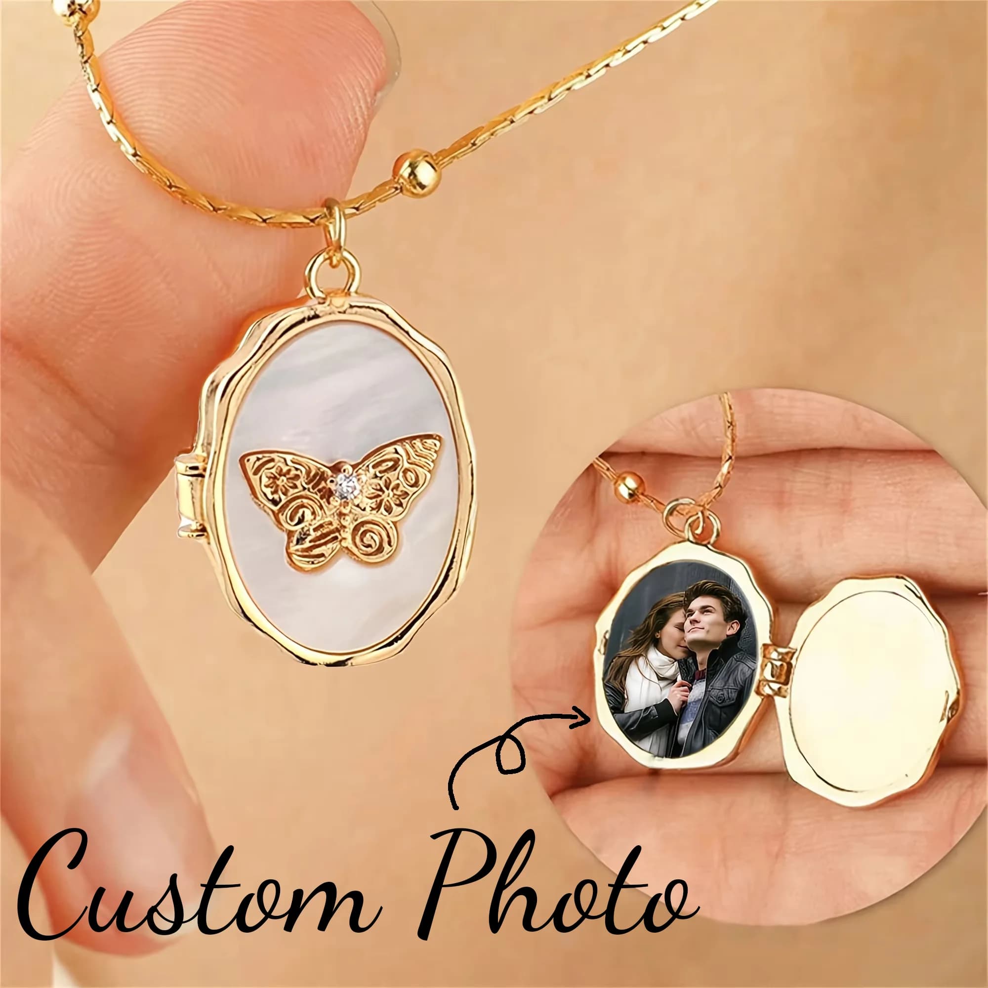 Customized 1/2 Photo Necklace White Shell Butterfly Choker Jewelry Family Gifts Creative Openable Photo Frame Album Lock Pendant