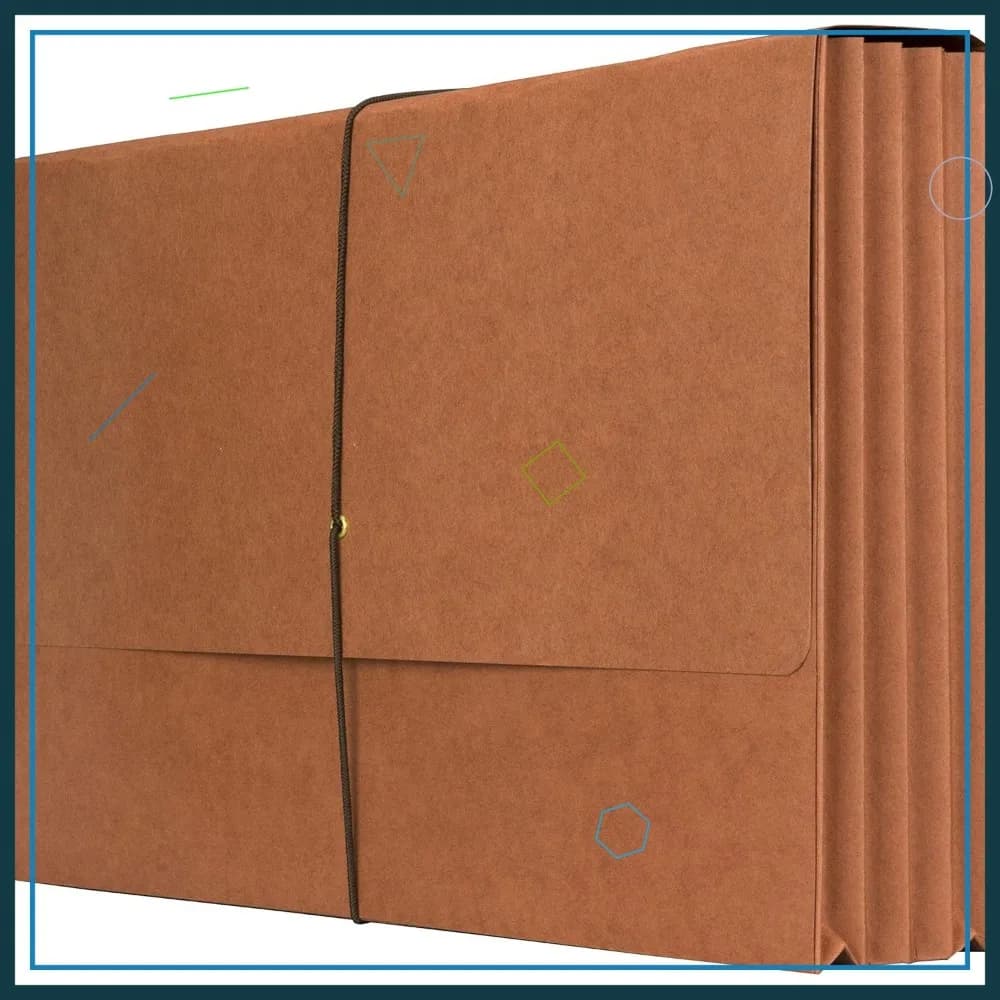 Wallet for expandable legal documents with 10 shelves, made in the United States, expandable folders and elastic cord