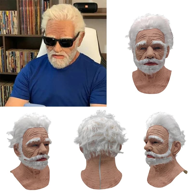 Nuove maschere di Halloween maschili del terrore Testa intera Viso Realistico Silicone Nonno Rughe Vera maschera per anziani Puntelli Cosplay per feste