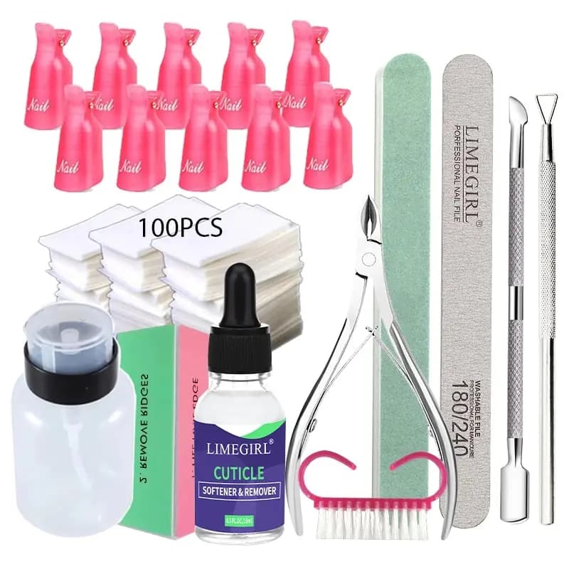 Set of tools for removing nail polish gel with bag from 100 pieces cotton and haircuts for Nail Art Nail Art Removal Kit Soak Off UV