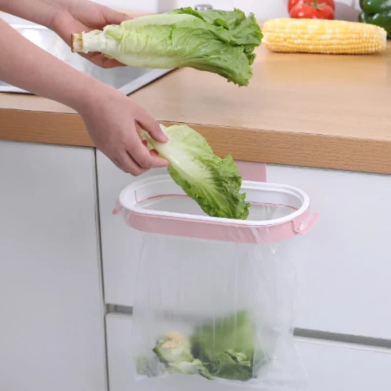 2 piece trash bag holders, without punching, rag holder, trash hanging bag, simple waste bin, bathroom accessory, kitchen organizer