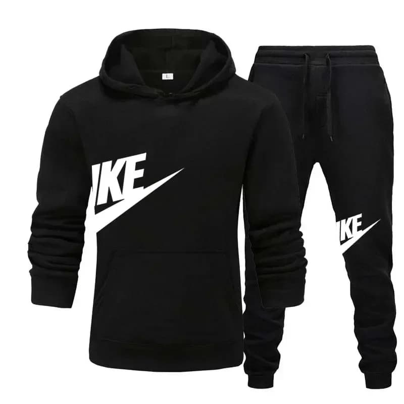 Men skin-friendly sportswear set. Graphic hooded sweatshirt and elastic waist joggers, loose fit for all seasons.