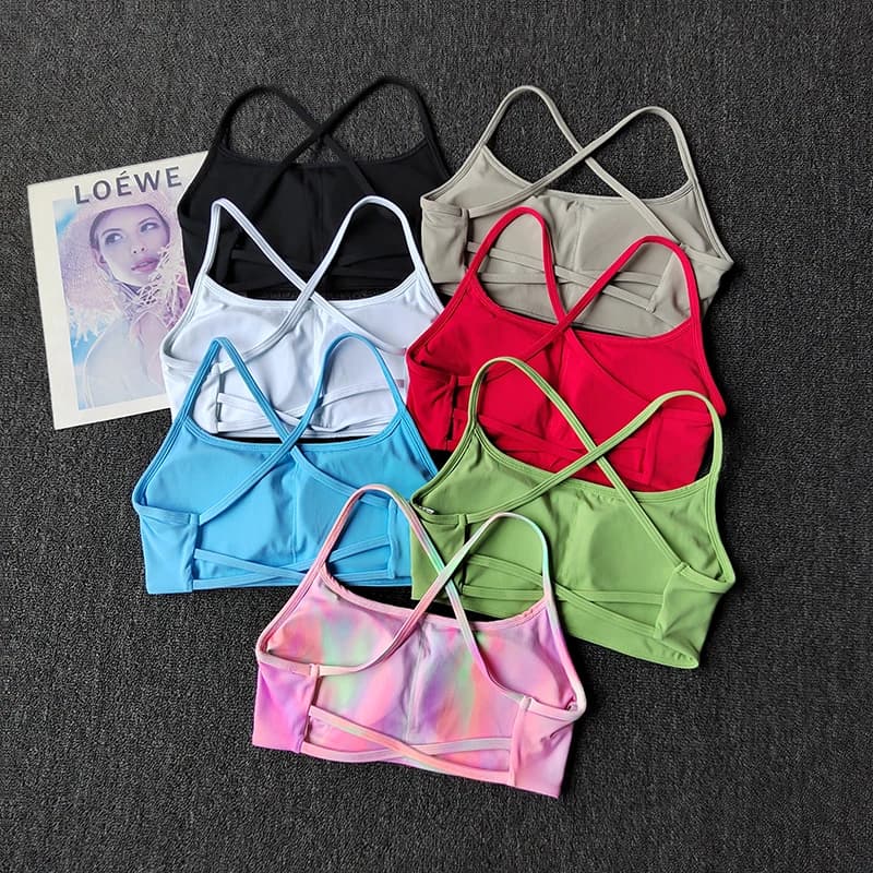 Reggiseno fitness da donna in tinta unita, morbido incrociato sul retro, top sportivo da palestra con imbottitura sul petto, gilet da yoga push-up, reggiseno sportivo, top corto da palestra per yoga
