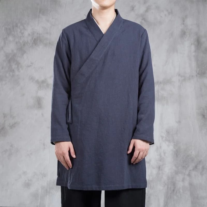 Giacca Lunga Hanfu da Uomo in Cotone e Lino, Stile Antico, Abbigliamento Casual Buddista, Tinta Unita, per la Stagione Autunnale, Modello Giovanile