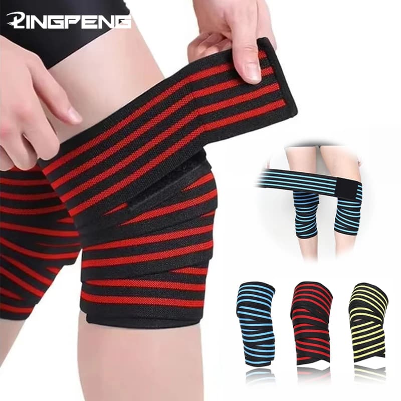 Professional wrapping knee pads, squat, compression straps, exercises, fitness lifters, knee brace, weight lifting
