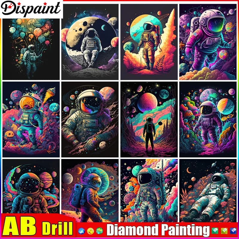 Dispaint AB Diamante pieno ricamo "Astronauta Luna" Pittura diamante Modelli punto croce Strass Decorazioni per la casa incompiute