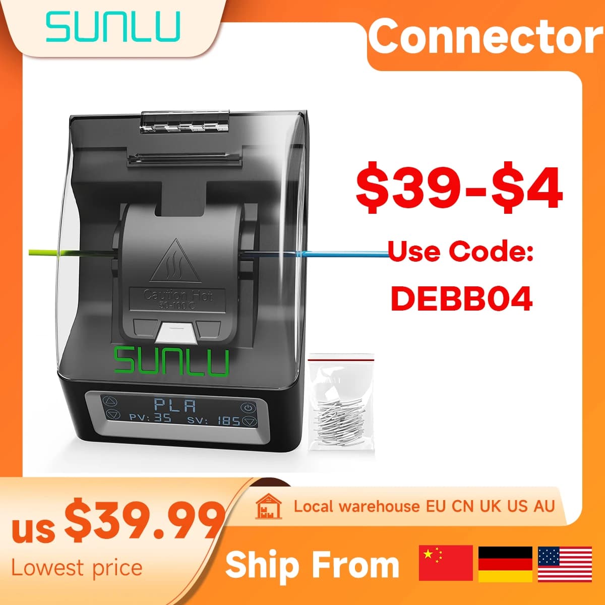 SUNLU Filament Connector For FC01 1.75mm filament easy connect For PLA PETG ABS TPU all 3D Printer filament 200Pcs PTFE Sleeve