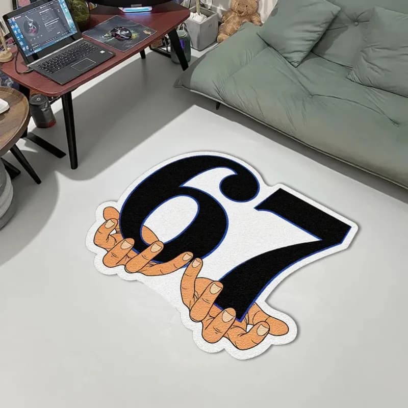 Tappeto a Forma di Mano Numero 67, Tappetino Irregolare con Disegni Cartoon, Antiscivolo, Morbido e Peloso per Camera da Letto, Soggiorno e Sala Giochi