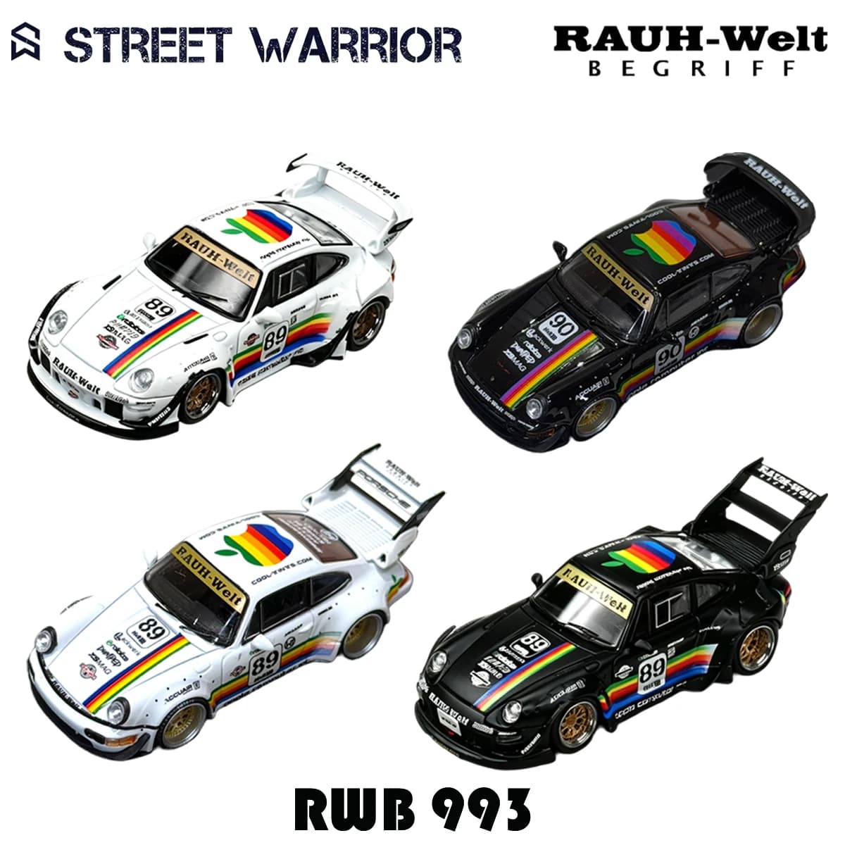 SW In Stock 1:64 RWB 993 Black Apple Modellino Auto in Metallo da Collezione Street Warrior