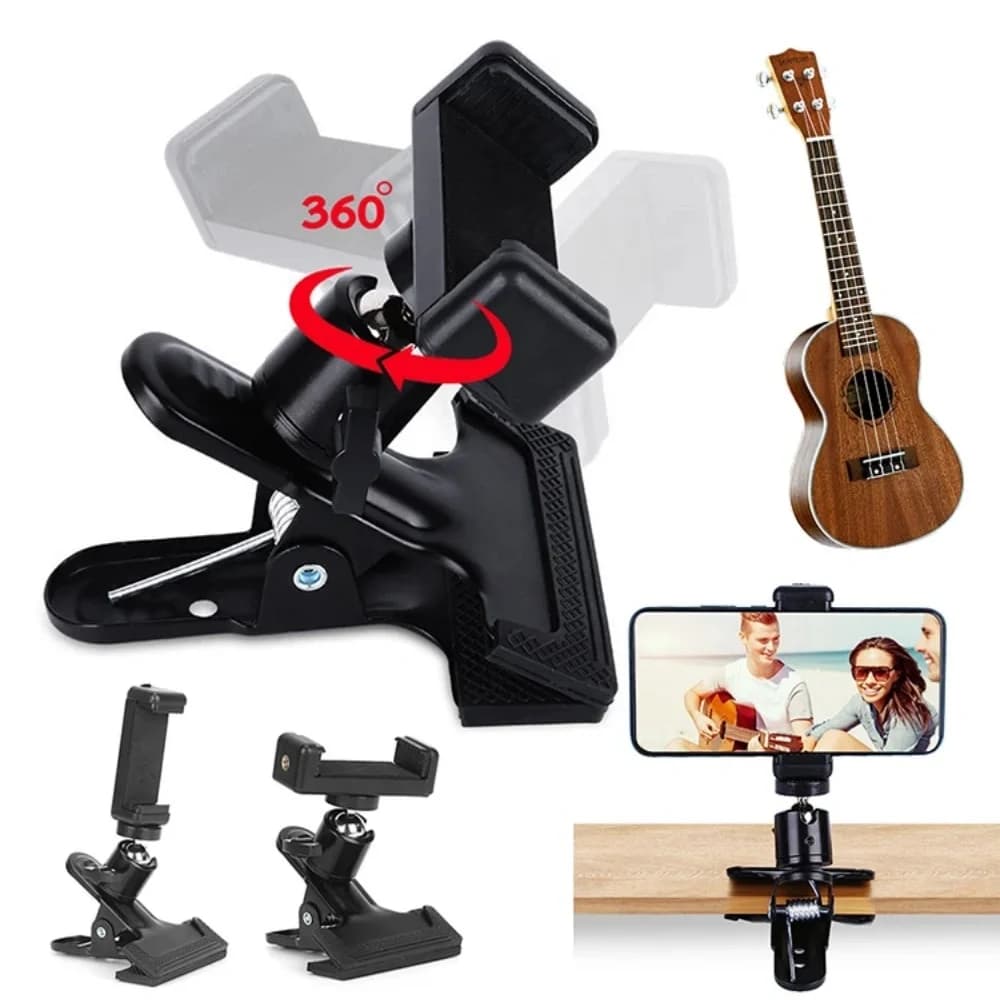 Nuovo supporto per telefono con testa di chitarra, supporto per streaming live regolabile con base per treppiede e clip da tavolo, compatibile con iPhone 11/X/Pro/Max