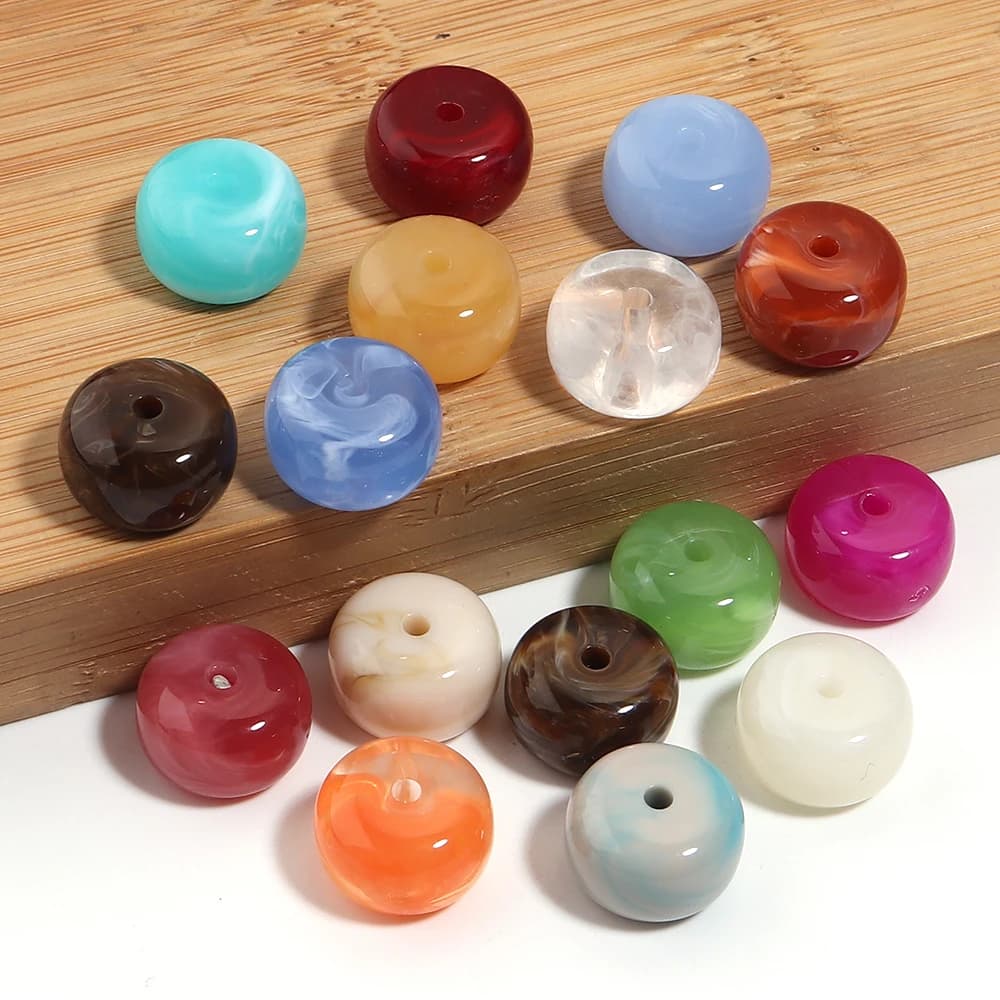 20 pz/lotto Perline Acriliche Colorate Bicolore Effetto Marmo Rotonde a Ruota, Perline Distanziatrici Sciolte per Creazione Gioielli Fai da Te Collane Bracciali