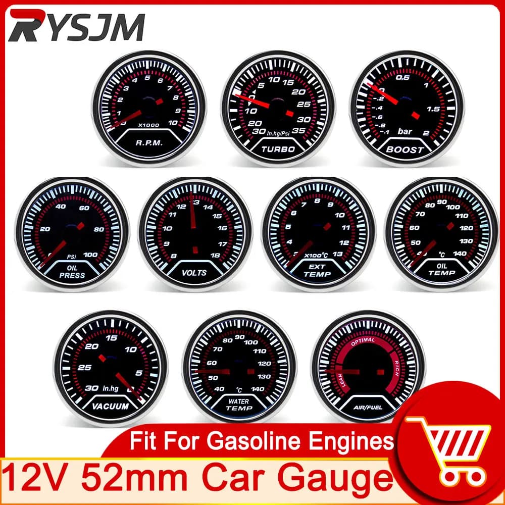 AD 52mm Indicatore di temperatura dell'acqua + Sensore da 10mm Boost Gauge Bar Psi Vuoto Temperatura dell'olio Pressa Voltmetro Contagiri RPM Car Gauge Pods