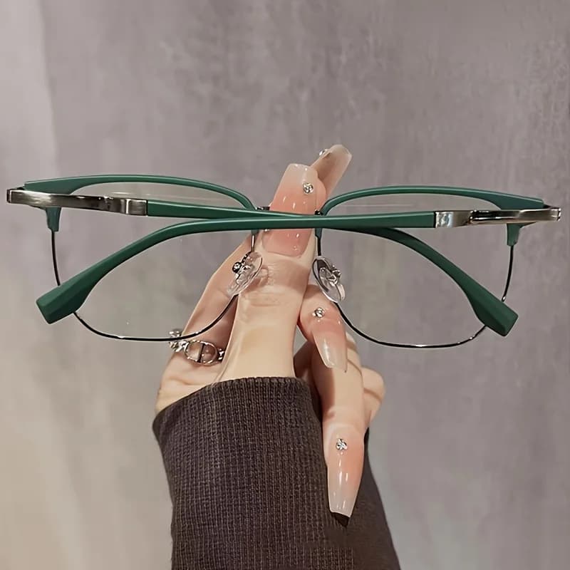 Glasses - Lightweight Square Semi-Rim Frame with, Minimalist Unisex Eyewear for Men & Women, for Professional & Casual Attire, Face (No)