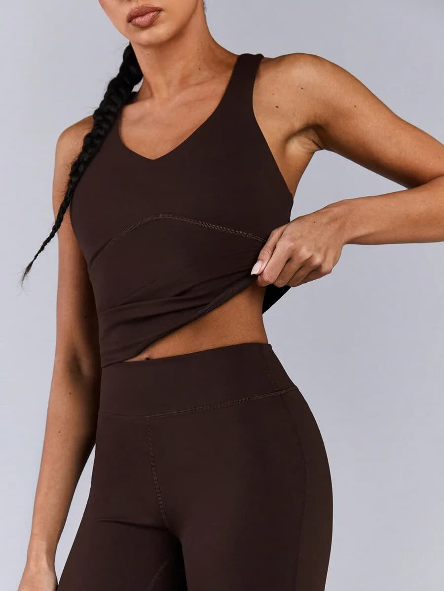 Set di reggiseno sportivo e leggings senza cuciture a tinta unita da donna