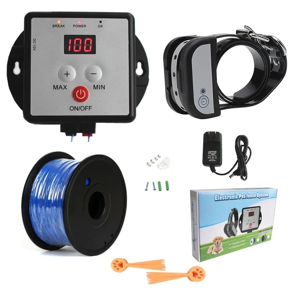 Recinzione elettrica cablata per cani da compagnia Cavo spesso Collare di addestramento per cani impermeabile ricaricabile Sistema di recinzione elettronica per scosse