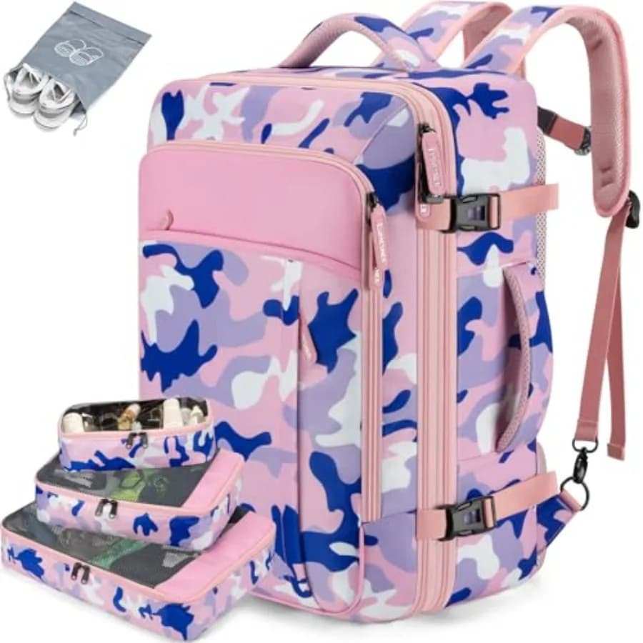 Zaini da viaggio Carry on extra large da 40 litri, approvati per il volo, per uomo e donna, espandibili, tipo valigia (zaino con 4 scomparti)
