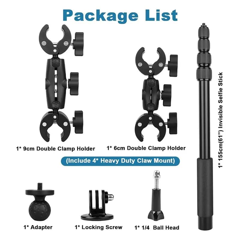 B04C-Tripod Mount Kit Motorcycle Camera, Bike Handlebar Invisible Selfie Stick With Double Clamp For Insta 360 X5 Action Cam