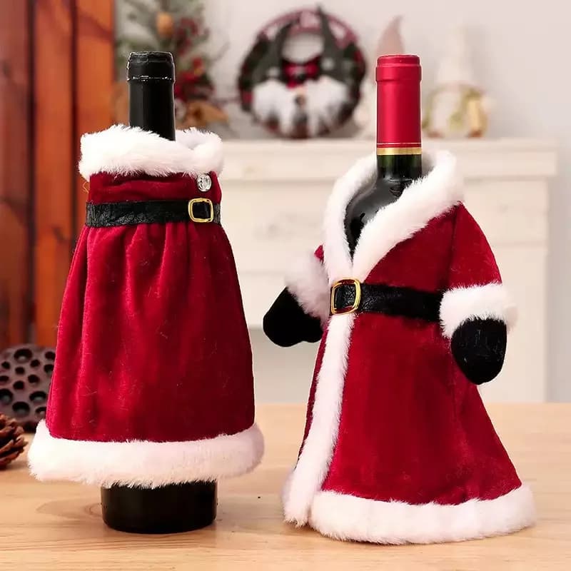 Bottiglia di vino natalizia carina creativa Abito in velluto dorato Copri bottiglia di vino Manica Babbo Natale Pupazzo di neve Decorazioni per la tavola da pranzo per feste di Natale