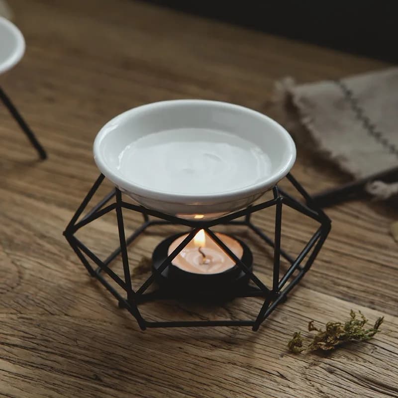 Bruciatore di oli essenziali Portacandele tealight Cere decorative in oro in acciaio inossidabile Bruciatore di fusione Scaldaolio aromatico per Yoga SPA