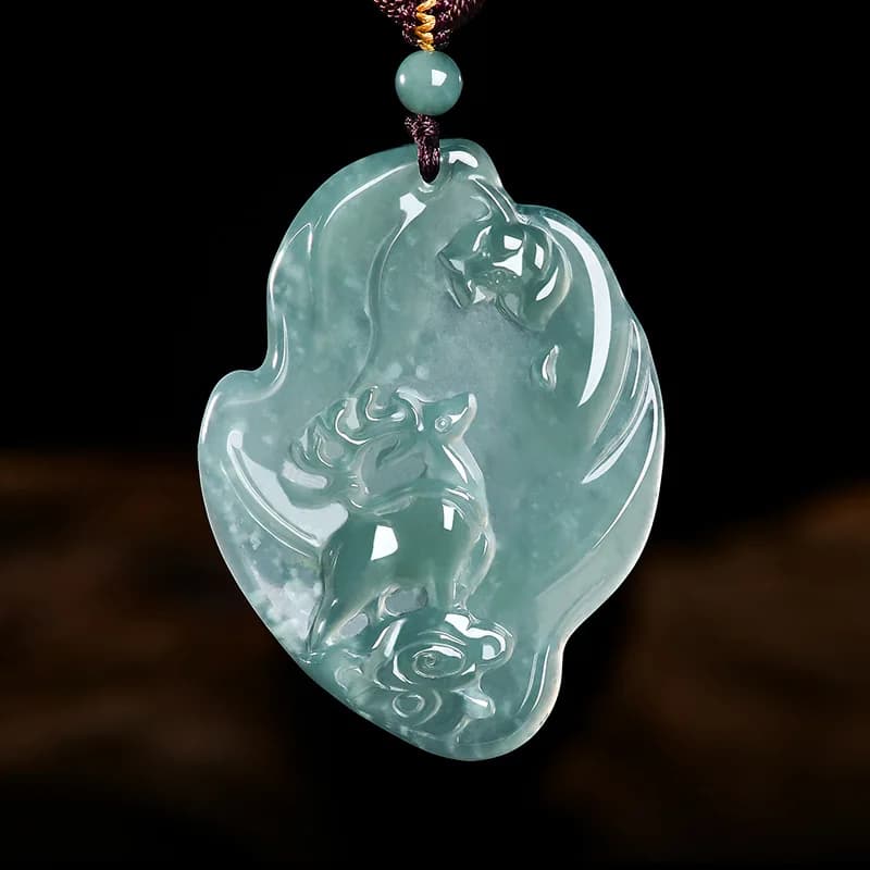 Real Natural Emerald Jade Blue Water Sika Deer Pendant Necklace Carved Charm Jadeite Jewelry Fashion Amulet Gifts Certificate