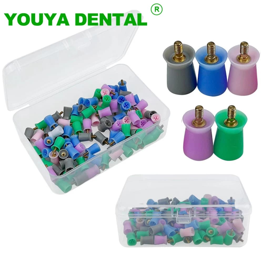 100 pcs/box toothbrush cup for tooth polishing cup colored teeth polishing head for polishing machine with screw bristles tool for teeth whitening