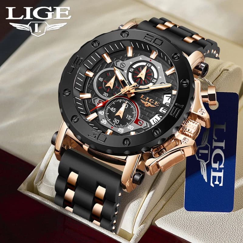 LIGE 2025 New Business Silicone Men's Watches Luxury Quartz watch from the best brands for men Military wristwatch with large waterproof sports dial