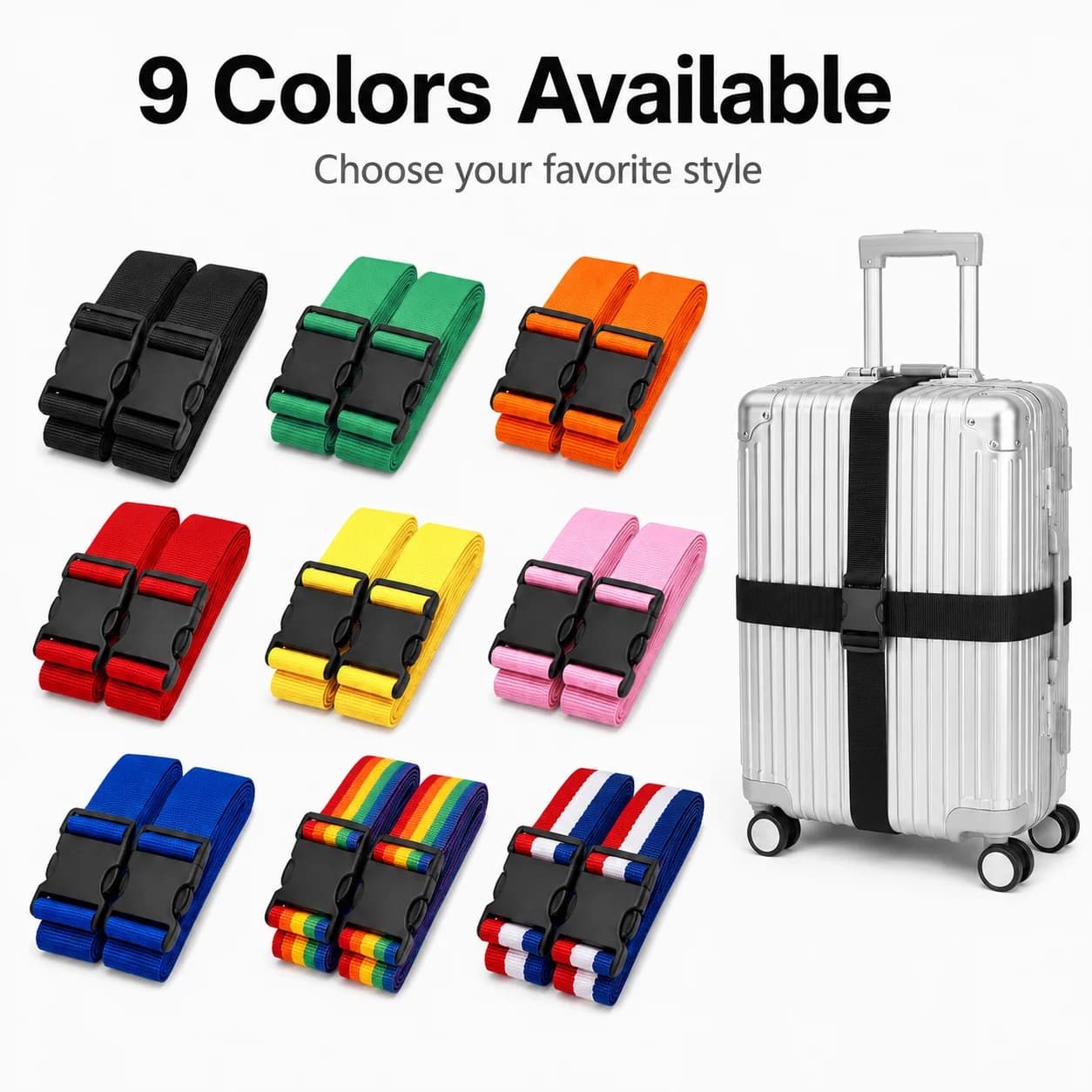 2Pcs Straight Shaped Luggage Straps for Suitcase Polyester Luggage Belt with Adjustable Release Buckle Unisex Travel Accessory