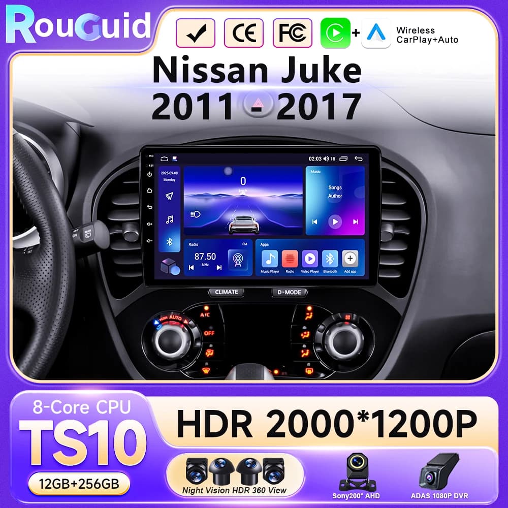 Android 16 per Nissan Juke 2011 - 2017 Schermo DVD 2k Navigazione Multimediale GPS Auto Radio Video Stereo Senza 2din Carplay