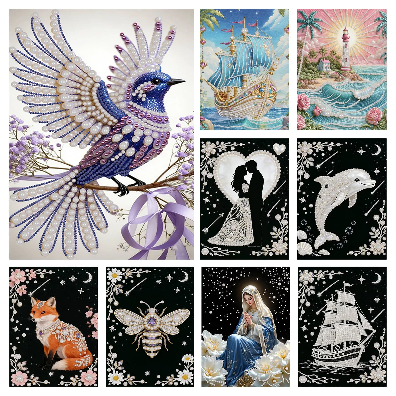 Kit Painting with Pearls and Gems Fai-da-Te for Adults/Principants, Gift, Wall Decoration, 30x40cm Without Frame