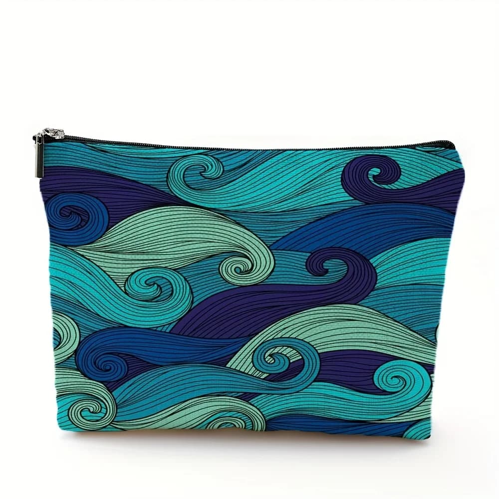Una borsa per il trucco alla moda con motivo a vortice verde acqua: custodia multifunzionale con cerniera, borsa per riporre gioielli, cerniera da viaggio perfetta sma