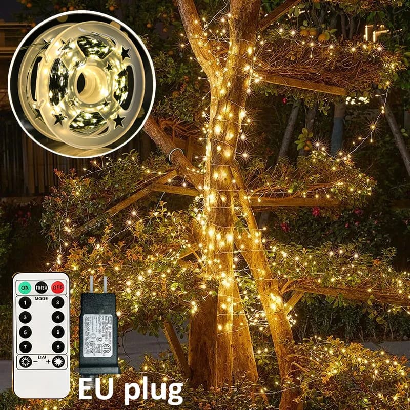 Lucine a corda con telecomando 8 modalità Luce a filo impermeabile per alberi da giardino Illuminazione per feste di Natale