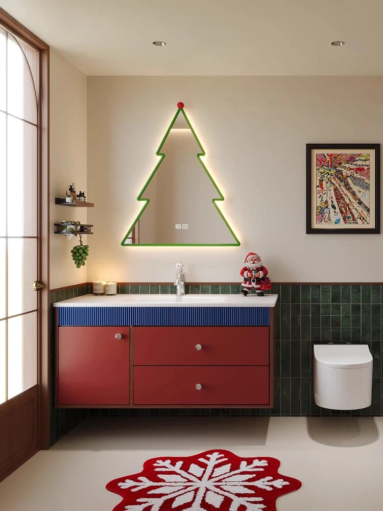 Combinazione di mobili da bagno color Dopamine con lavabo integrato in Corian curvato a caldo