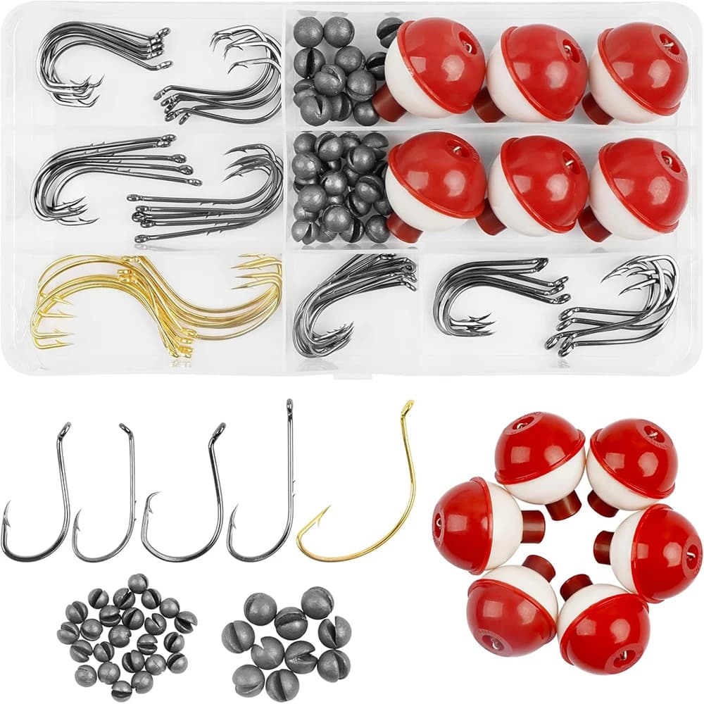90pcs Beginner Equipment Fishing Tackle Kit with Fishing Hooks Bobbers Sinker Weights Terminal Tackle Box for Bass Trout Panfish