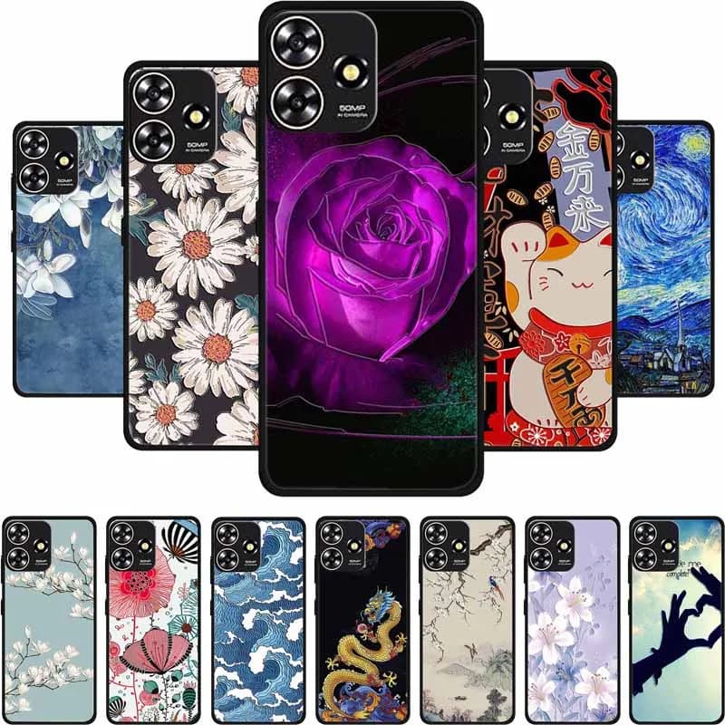 3D Emboss Case For ZTE Blade V50 Smart Design A73 4G Phone Case Flowers Black Silicone Soft Back Cover For ZTE Axon 50 Lite Case