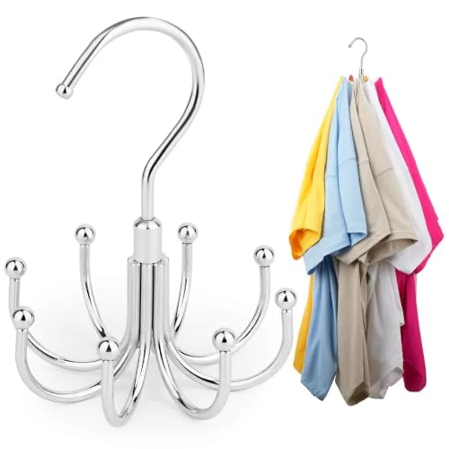 Appendiabiti Salvaspazio per Vestiti, Ganci Girevoli Robusti per Camicie con 8 Ganci, Organizzatore Antiscivolo Multiplo per T-Shirt S