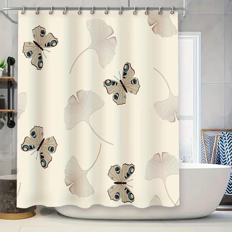 Tenda da doccia per bagno in stile lusso Elegante farfalle di pavone Foglie di ginkgo Design per la decorazione domestica Modello moderno a cascata Ba