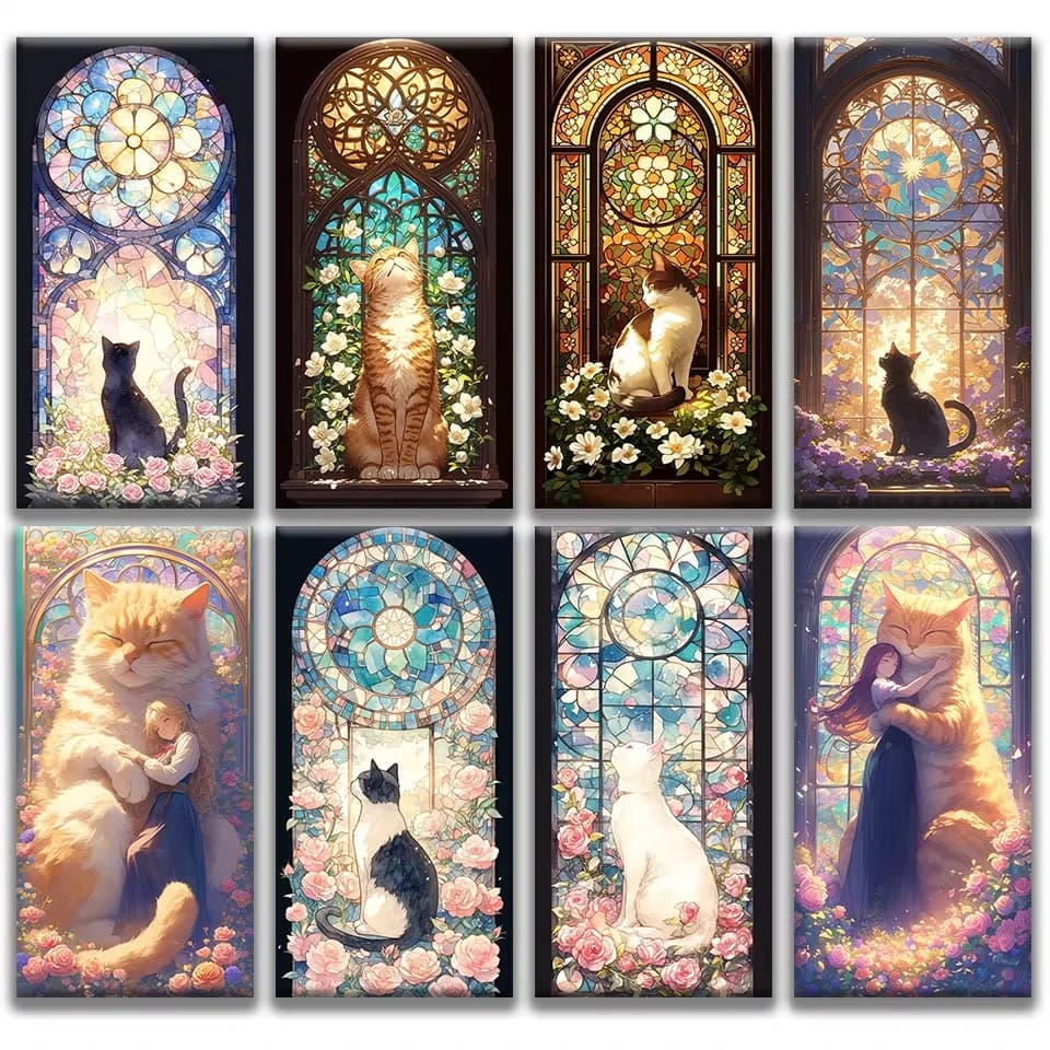 Pittura Diamantata Fai da Te, Mosaico Gatto, Ricamo 5D con Diamanti Quadrati e Rotondi, Punto Croce, Decorazione Murale per la Casa