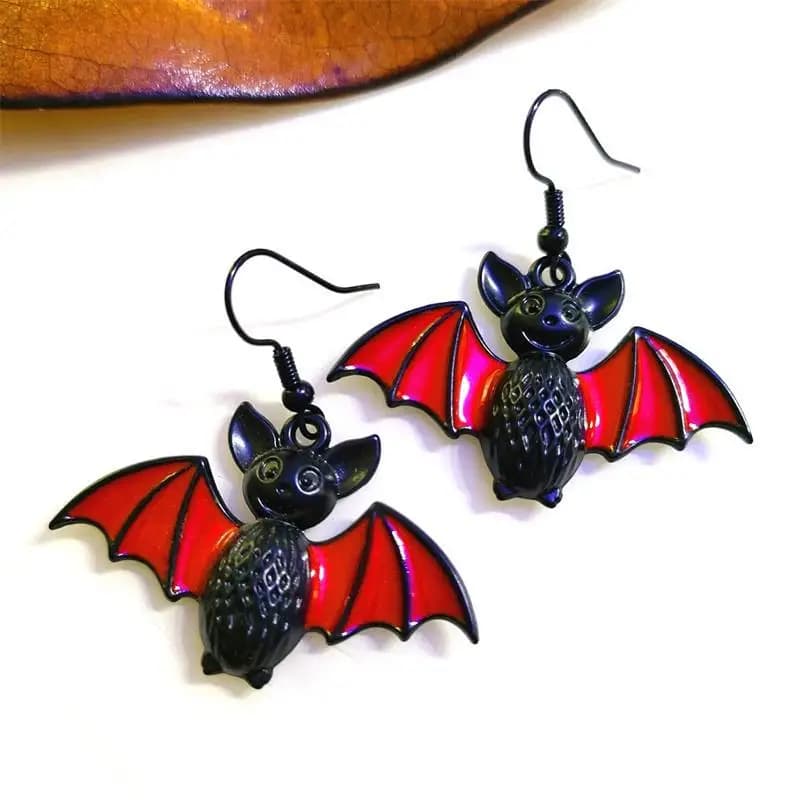 Accessori per le orecchie di Halloween Corpo nero con ali di sangue rosso Orribili orecchini animali pipistrello stile scuro Gioielli regalo/festa