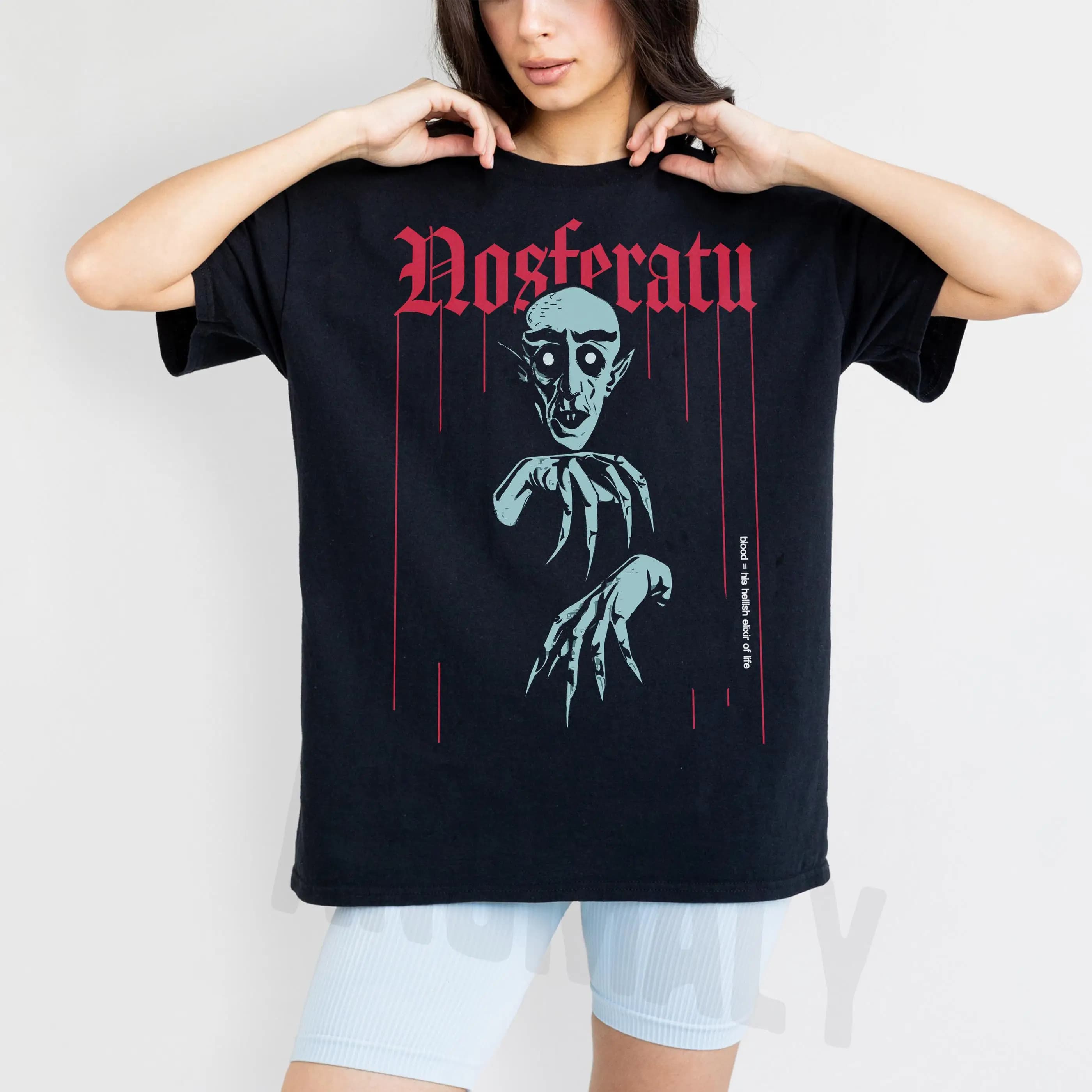 2026 Nosferatu Pattern T-shirt: Retro Horror Movie T-shirt Print Pattern Casual Men's and Women's T-shirt Daily Wear Summer